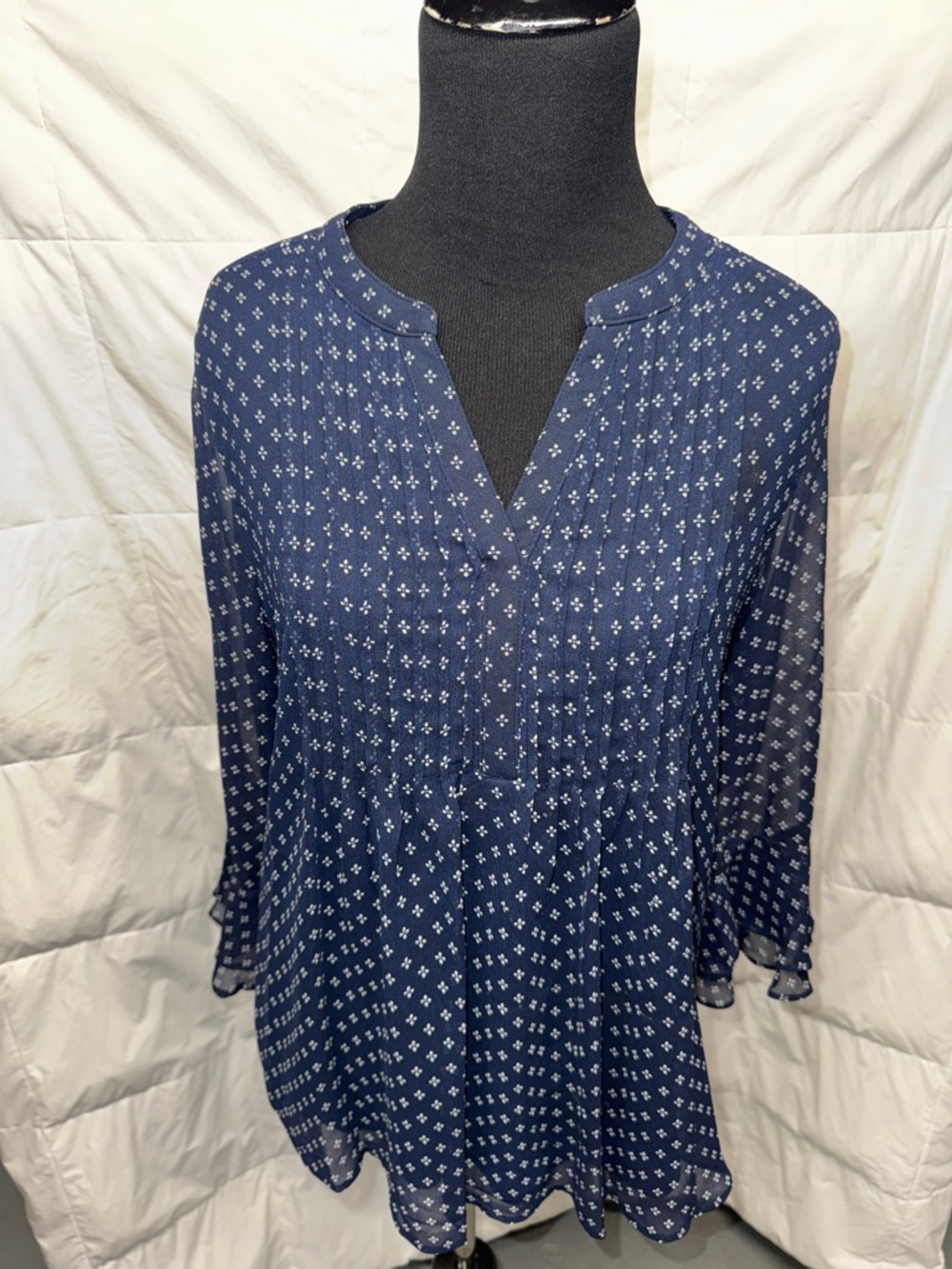 Charter Club Navy Printed Split-Neck Tunic